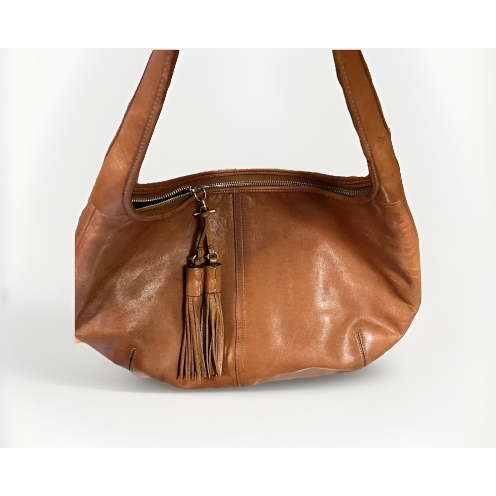 Coach‎ Vtg Brown Leather Crescent Moon Handbag Shoulder Bag Y2K Tassels - Picture 2 of 15
